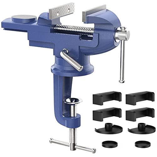 Housolution Universal Table Vise 3 Inch, 360°Swivel Base Bench Clamp - color: Blue