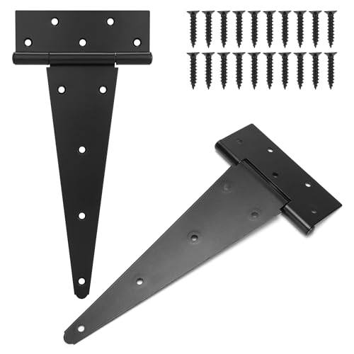 Heavy Duty T-Strap Shed Door Hinges, 12", Black, 2mm Thick - size: 12 Inch
