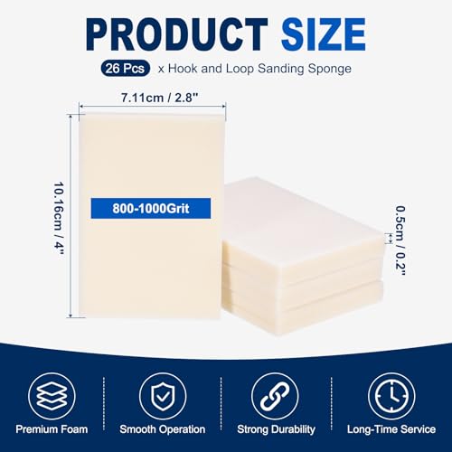 26Pcs 800-1000Grit Sanding Sponges, 4x2.8In Hook & Loop White - size: 800-1000 Grit