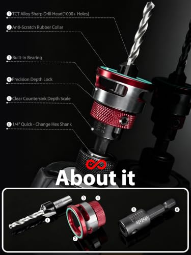 9PCS Countersink Drill Bit Set with Adjustable Depth Stop Collar