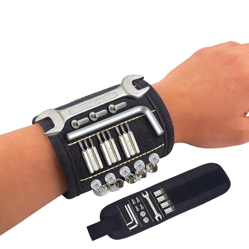 Magnetic Tool Wristband, Strong Neodymium Magnets – Heavy-Duty Hands-Free Band for Construction, DIY, Gardening, Adjustable & Sweatproof – Premium Gift Box, Ideal Holiday Gift for Men (Black) - color: Black
