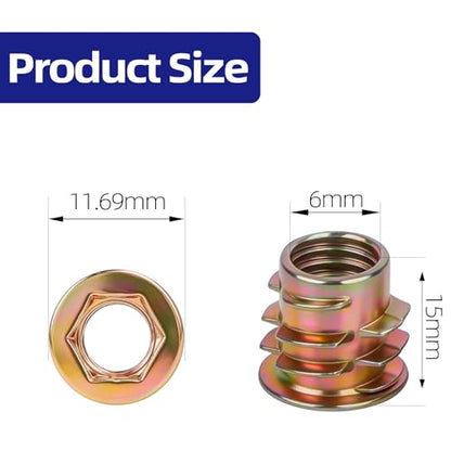 M6 x 15mm Threaded Inserts for Wood, Zinc Alloy Hex Socket Drive Insert Nuts for Wood Furniture, Hex Spanner Included, 50 PCS - size: M6 x 15mm, style: Alloy Steel