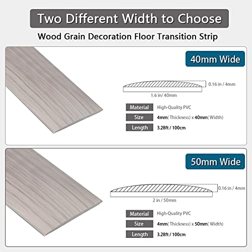 LSGCQ Vinyl Floor Transition Strip Self Adhesive 1.57" Wide, Wood Grain - color: Grey Wood Grain, size: 4cm, 3.28FT