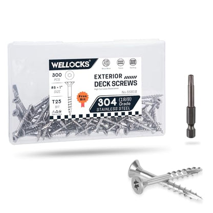 WELLOCKS #8 x 1 in 304 Stainless Deck Screws, 300 PCS - size: #8×1"