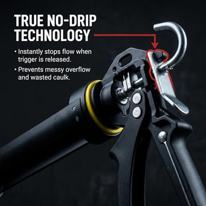 Heavy Duty Caulking Gun | 12:1 Manual Caulk Gun | 10oz Cartridges 300ml | No Drip Professional Calking for Painters, DIYers, Automotive, Contractors - size: 10oz / 300ml, style: 12:1 Manual Gun