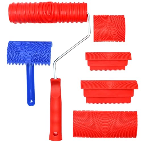 Wood Graining Tool Set 6 PCS Wood Grain Painting Tool Kit Natural Wood Grain Maker Tool with Handle for DIY Table Chair Railings Wall Room Art Paint Decoration
