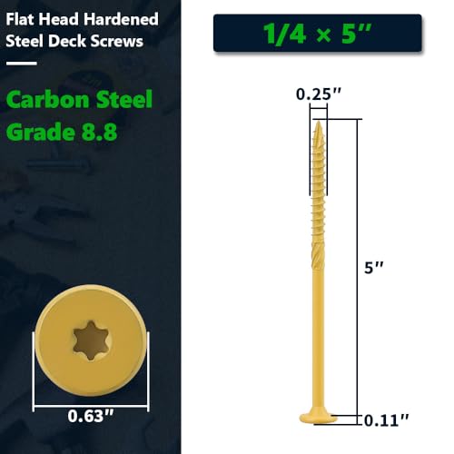 30 Pack 1/4 x 5 inch Heavy-Duty Structural Wood Screws, Star Drive, Rust Resistant Screws for Deck, Timber, Log, Landscaping, Yellow Epoxy Coated, Sharp Self Tapping Point, T30 Bit Included - color: Yellow, size: 1/4 x 5"