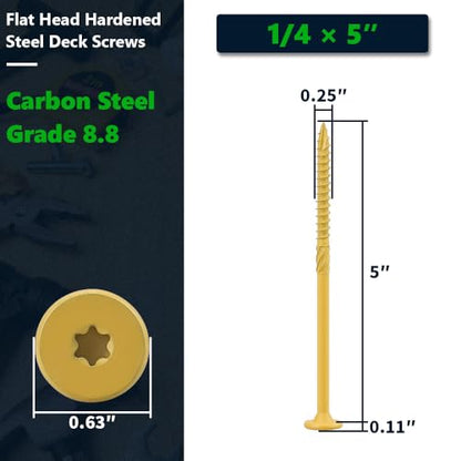 30 Pack 1/4 x 5 inch Heavy-Duty Structural Wood Screws, Star Drive, Rust Resistant Screws for Deck, Timber, Log, Landscaping, Yellow Epoxy Coated, Sharp Self Tapping Point, T30 Bit Included - color: Yellow, size: 1/4 x 5"