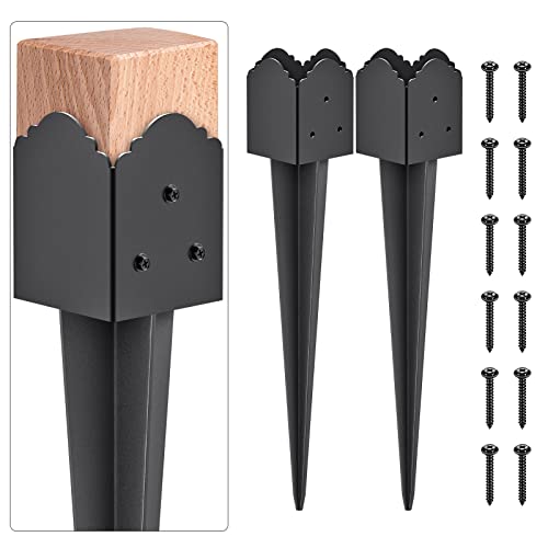 Insaga 4x4 Post Anchor Ground Spike Heavy Duty for Fence Mailbox Railing - color: Black A-2pcs