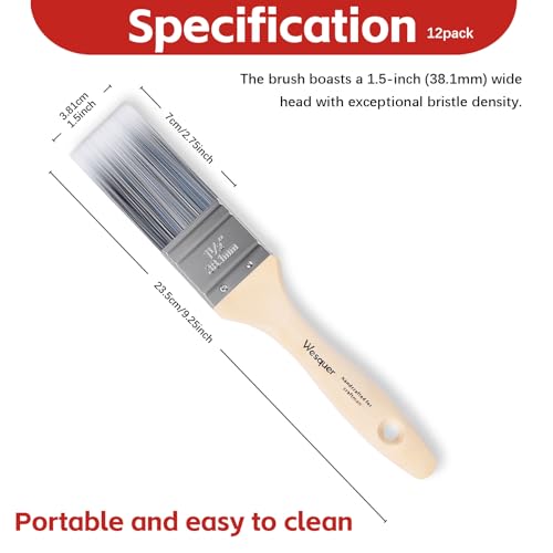 Wesquer 1.5 Inch Flat Paint Brushes 12 Pack Bulk Professional Detail Touch - size: 1.5 inch (12 pack)