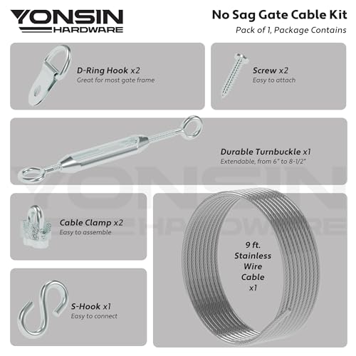 Anti-Sag Gate Hardware Kit for Wooden Fence Gate, Anti-Sagging Gate Support Cable Kit Hardware - D Ring & Door Frame Repair, Sliver, 1 Pack - color: Silver