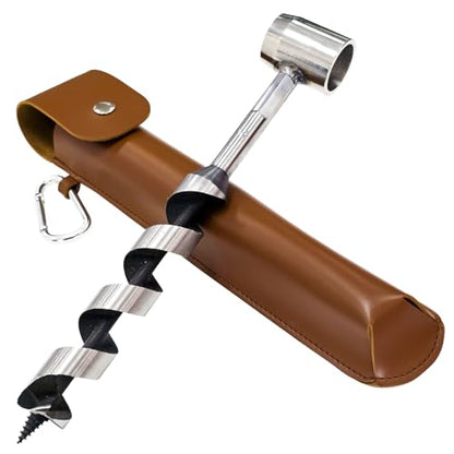 Bushcraft Gear Hand Auger Drill, Scotch Eye Wood Auger Drill Bit with Leather Case for Camping Backpacking Hiking