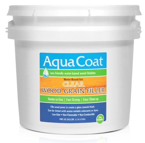Aqua Coat Water-Based Clear Wood Grain Filler Gel, Fast-Drying, Low Odor, Low VOC, Sandable, Stainable & Paintable, Easy Water Cleanup, Glossy Finish, 128 oz - size: Gallon