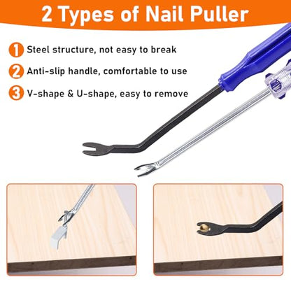 4Pcs Upholstery and Construction Staple Remover Tools Set - Nail Tack Remover, U Tack Lifter, End Cutting Plier, Carpet Remover Tool for Furniture Floor Craft Project Photo Frame