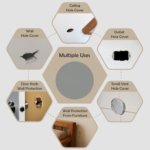 Rubber Bond Self-Adhesive Rubber Wall Outlet Cover Plate 2 Pack - Easy to Apply Peel & Stick Drywall Hole Patch - 7 Inch Round Screwless Blank Wall Plate Cover - Premium Rubber Wall Hole Cover (Grey) - color: Grey, size: 7 Inch Round