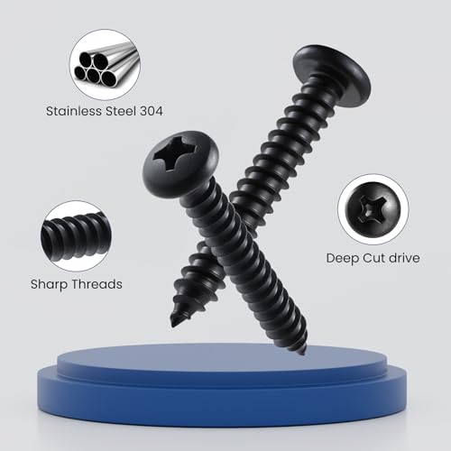 #8 x 1-1/2 Inch Pan Head Wood Screws, Phillips Drive, Black Oxide Stainless Steel 304 (18-8), Self Tapping for Wood, Sheet Metal Screws, 100 Pack - color: Black, size: #8 x 1-1/2"