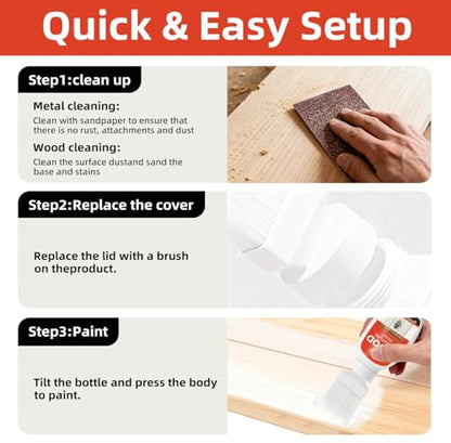 Wood Paint - 2 In 1 Touch-Up Paint for Furniture, Cabinets, Wood, No Sanding, Fast Drying, Water Based Multi Surface(16Oz, White)