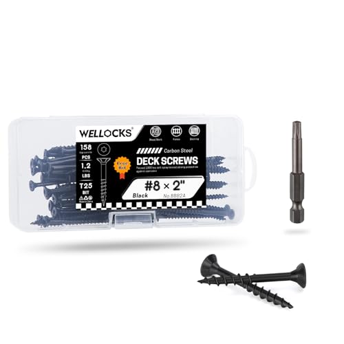 WELLOCKS #8 x 2 in Black Deck Screws, 1.2 lbs with T25 Bit - size: #8×2", style: 1.2LBS Black