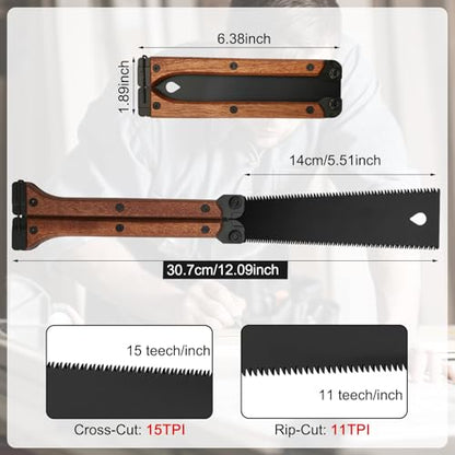 Folding Hand Saw - 5.5inch, 11TPI Pruning Saw with Smooth Cuts & Flush Cut Feature for Camping and Gardening