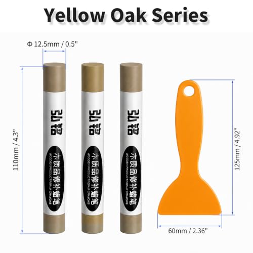 3 Colors Wood Filler Sticks, Yellow Oak Series, with Scraper - color: Yellow Oak Series