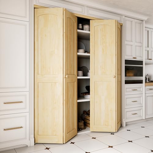 Bifold Doors for 24"x80" Opening, Solid Pine Wood Interior Folding Doors - size: 71.45" x 77.75" (fit 72*80.5-80.75 opening)