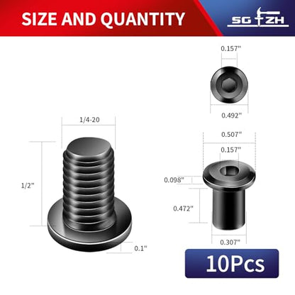 1/4-20 x 1/2" 10Pcs Flat Head Hex Socket Cap Screws Bolts Barrel Nuts Kit, 304 Stainless Steel 18-8, Full Thread, Black Oxide by SG TZH (with Hex Spanner) - color: Black, size: 1/4-20 x 1/2"