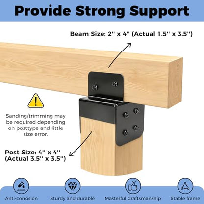 Heavy Duty 4x4 Post Caps Tie Bracket Pergola Bracket Kit-2 Pcs for Gazebos, Decks, Porches, Swingsets, Log Cabins etc., Wood Post to Beam Support Brackets (P4x4-B2x4) Black - size: P4x4-B2x4