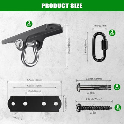 BeneLabel 2Pcs Heavy Duty Swing Hanger Ceiling Swing Mount 1000LBs Capacity - color: 180° D-ring Swing Hanger ( 2 Pack ) - Black Base