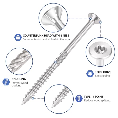 #10x2-1/2 inch Stainless Steel Deck Screws 240 PCS Wood Screws with T25 Bit - size: #10*2-1/2"-240pcs