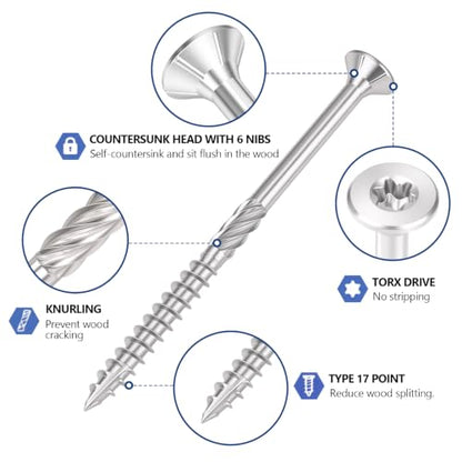 #10x2-1/2 inch Stainless Steel Deck Screws 120 PCS Wood Screws with T25 Bit - size: #10*2-1/2"-120pcs