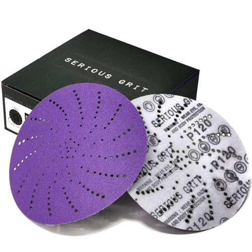 Serious Grit - 6-Inch P120 Grit Ceramic Multi-Hole Sanding Discs - 50 Pack - size: 120 Grit
