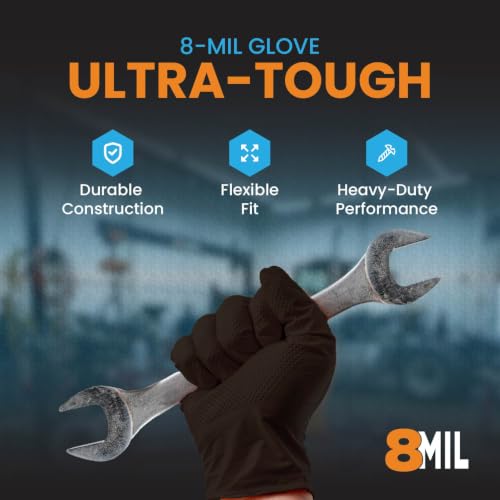 Nitrile Diamond Texture Gloves, 8 Mil Industrial Disposable Glove - color: Black, size: X-Large