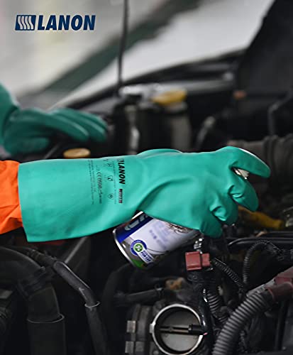 LANON 3 Pairs Nitrile Chemical Resistant Gloves,Flocked Liner,Green,Large - size: Large (Pack of 3)