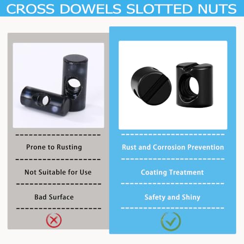 75PCS Black M6 Barrel Nuts Cross Dowel Slotted Nuts Bed Crib Screws Kit