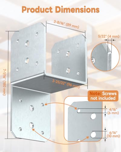 8 Pack Galvanized Joist Hanger Brarket, 4 x4 Brackets for Wood - color: Galvanized-8 Pcs
