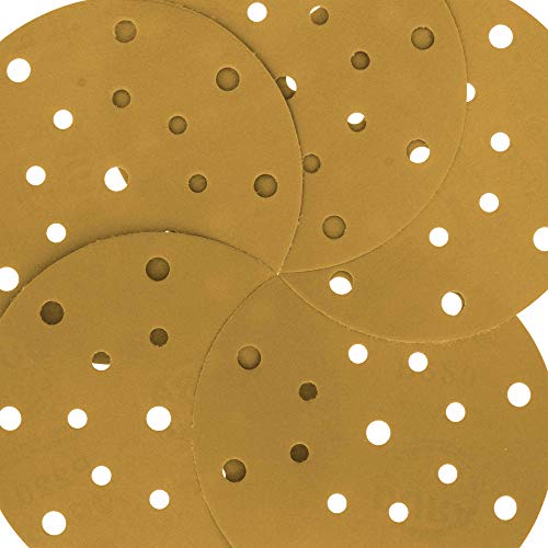 Dura-Gold 6" Gold Sanding Discs, 220 Grit, Box of 50, Hook & Loop, 17 Hole - size: 220-Grit