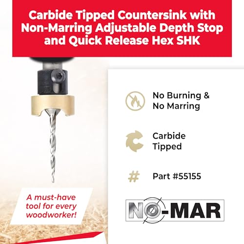 Amana Tool 82 Degree Countersink with Tapered Drill Bit and Adjustable Depth Stop, 55155, 1/2 D x 3/16 Drill D x 1/4 Inch Quick Release Hex Shank - size: 1/2 x 3/16 x 1/4