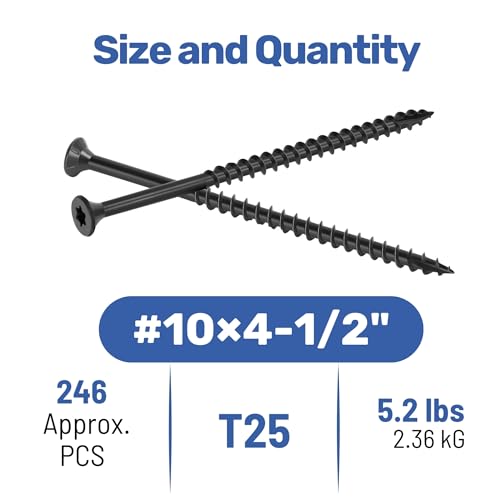WELLOCKS #10 x 4-1/2 in Black Deck Screws, 5.2 lbs with T25 Bit - size: #10×4-1/2", style: 5.2LBS Black