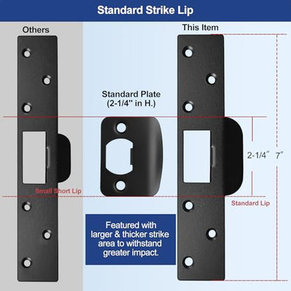 Extra-Long Door Strike Plate, Extended Length/Height - color: Matte Black, size: 2 Pack