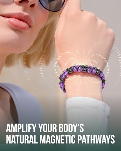 MagnetRX® Hematite & Gemstone Beaded Bracelets for Women (Amethyst) - color: Amethyst 6mm Bead
