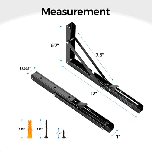 Matte Black Folding Shelf Brackets, 12 Inch, 2 Pack - size: 12 Inch