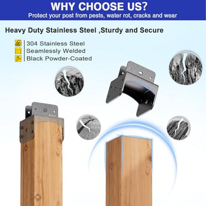 Post Anchor Connector,Stainless Steel Beam Anchor Connector, Post Base Bracket for Supporting Wood Beams, Post to Beam (2Pack, P4x4-B2x4) - size: P4x4-B2x4
