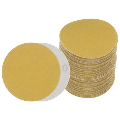 50pcs No Hole Sanding Discs- [ 3 Inch 220 Grit ] Round Hook and Loop Grip Sanding Pads Sheet Sandpaper for Automotive Woodworking Metal Polishing Use| Gold, Aluminum Oxide - size: 220 grit