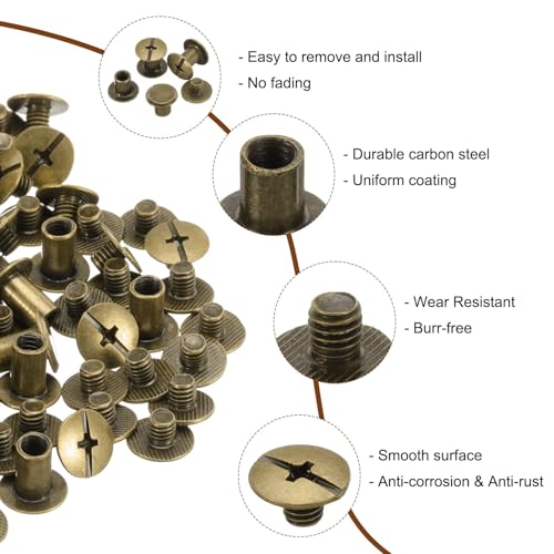 uxcell 75 Sets Chicago Screw Rivets Metal Phillips Head Binding Screws Post Nail Rivet Stud Screw for DIY Leather Belt Bag Craft Bookbinding, 3 Sizes, Bronze - color: Bronze