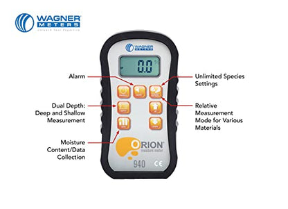 Orion® 940 Pinless Wood Moisture Meter by Wagner Meters I Accurate, Non-Damaging, Dual Depth Lumber Moisture Measurement, Data Collection & Storage, On-site Calibration (Standard Calibrator) - size: Standard Calibrator