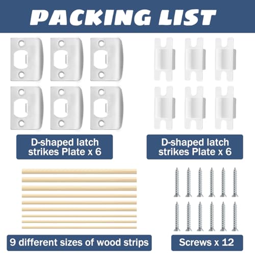 Door Strike Latch Plate Set,6 Pack,with 9 Dowel Strips