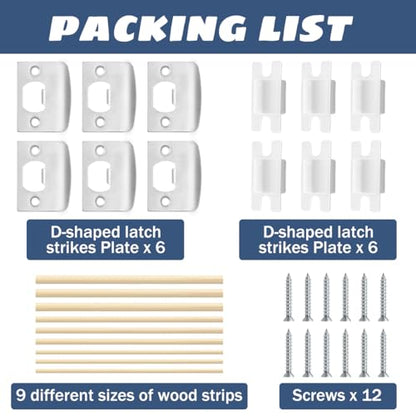 Door Strike Latch Plate Set,6 Pack,with 9 Dowel Strips