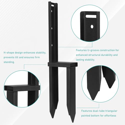 4Pcs Fence Post Repair Kit, Ground Spike Anchor, Heavy Duty Fence Post Anchor Ground Stakes for Repairing Tilted, Broken Wood Support, One-Piece, for Garden Yard Farm