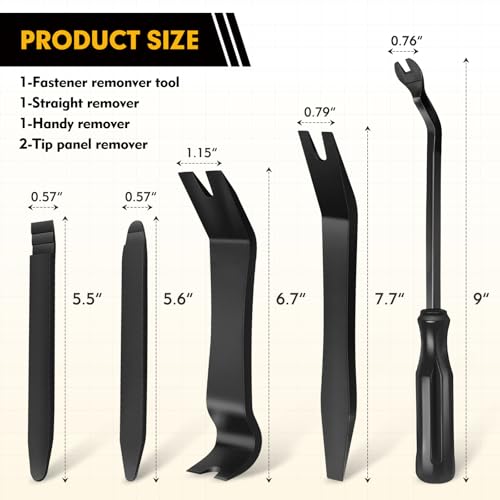 Auto Trim Removal Tool Kit, 5-Piece No Scratch Plastic Pry Tool Set for Car Door Panel & Dashboard - Professional Trim Tools Automotive with Clip Fastener Remover, Scratch-Resistant - Black