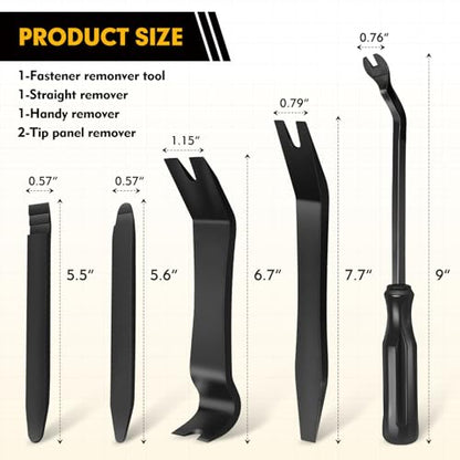 Auto Trim Removal Tool Kit, 5-Piece No Scratch Plastic Pry Tool Set for Car Door Panel & Dashboard - Professional Trim Tools Automotive with Clip Fastener Remover, Scratch-Resistant - Black